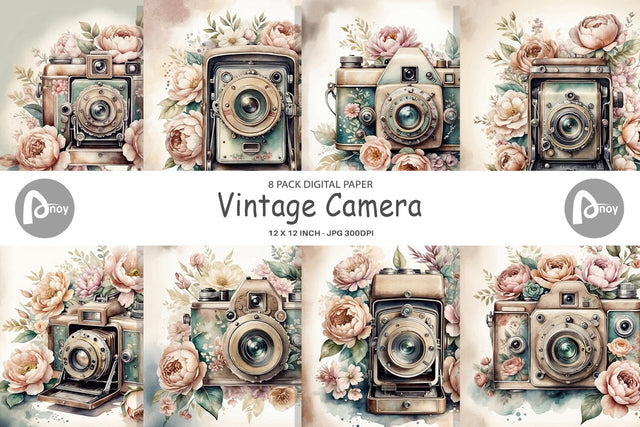 Digital Paper Vintage Camera Digital Pattern artnoy 