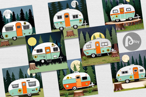 Digital Paper Vintage Campervan Digital Pattern artnoy 