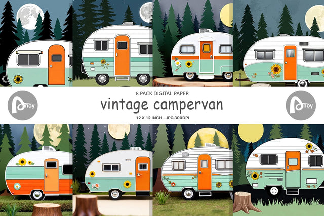 Digital Paper Vintage Campervan Digital Pattern artnoy 