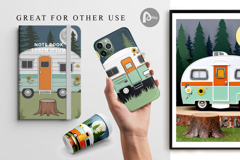 Digital Paper Vintage Campervan Digital Pattern artnoy 