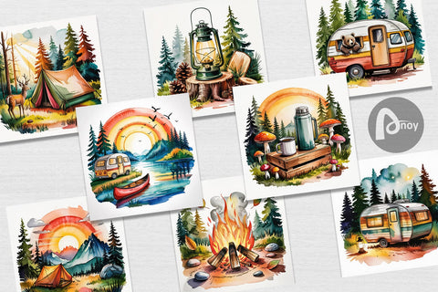 Digital Paper Vintage Camping Vibes Digital Pattern artnoy 