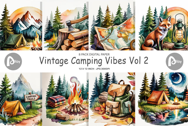 Digital Paper Vintage Camping Vibes Digital Pattern artnoy 