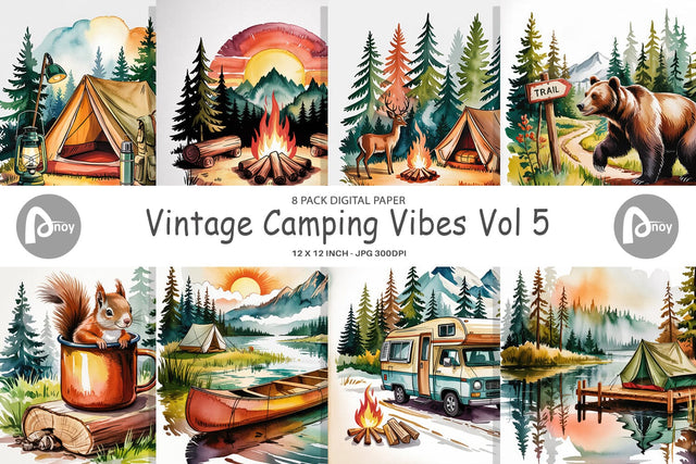 Digital Paper Vintage Camping Vibes Digital Pattern artnoy 