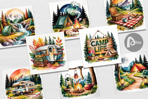 Digital Paper Vintage Camping Vibes Digital Pattern artnoy 