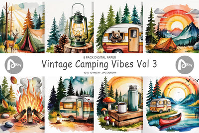 Digital Paper Vintage Camping Vibes Digital Pattern artnoy 