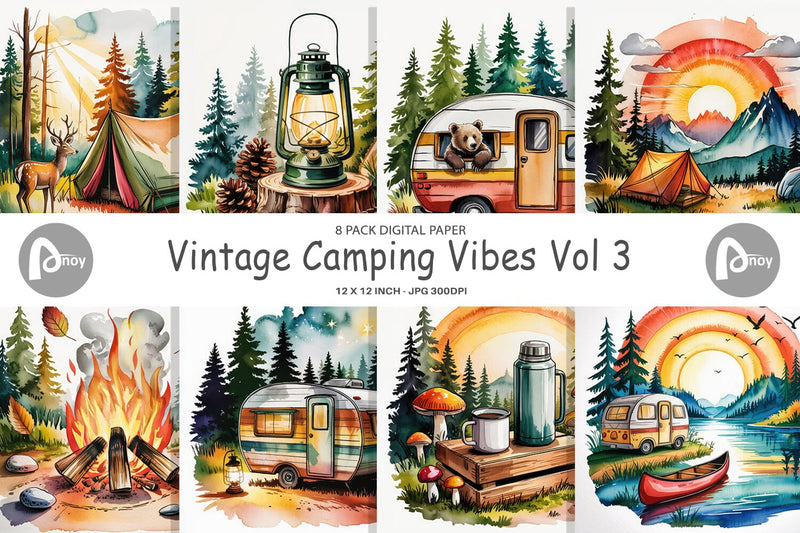 Digital Paper Vintage Camping Vibes Digital Pattern artnoy 