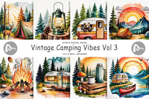 Digital Paper Vintage Camping Vibes Digital Pattern artnoy 