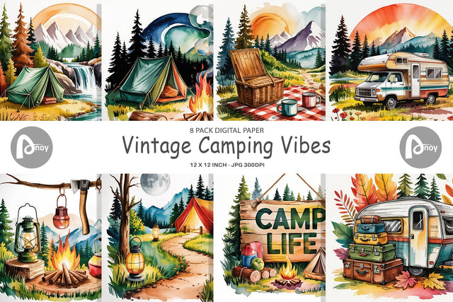 Digital Paper Vintage Camping Vibes Digital Pattern artnoy 