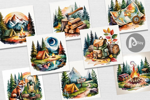 Digital Paper Vintage Camping Vibes Digital Pattern artnoy 