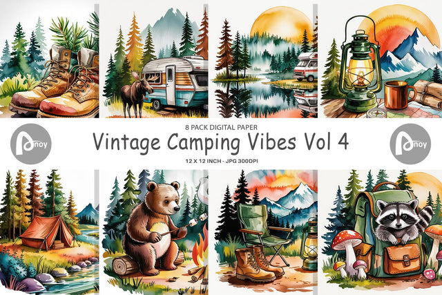 Digital Paper Vintage Camping Vibes Digital Pattern artnoy 