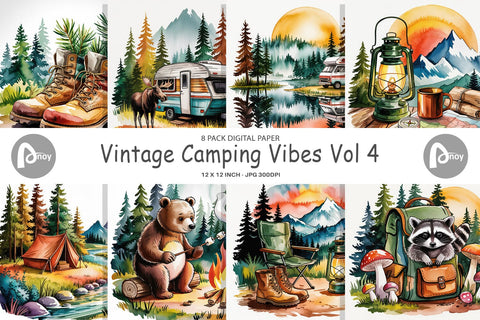 Digital Paper Vintage Camping Vibes Digital Pattern artnoy 