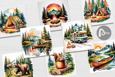 Digital Paper Vintage Camping Vibes Digital Pattern artnoy 