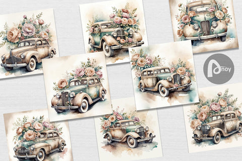 Digital Paper Vintage Car Digital Pattern artnoy 