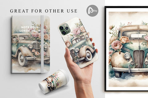 Digital Paper Vintage Car Digital Pattern artnoy 