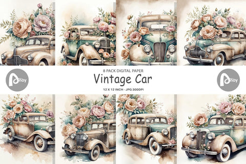 Digital Paper Vintage Car Digital Pattern artnoy 