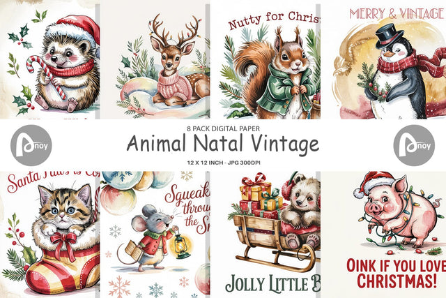Digital Paper Vintage Christmas Animal Digital Pattern artnoy 