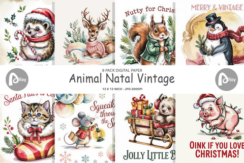 Digital Paper Vintage Christmas Animal Digital Pattern artnoy 