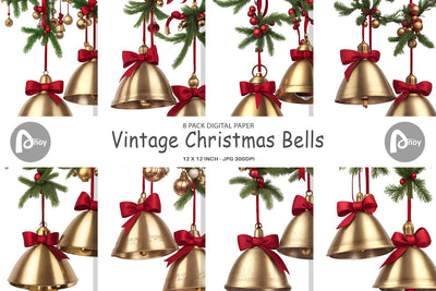 Digital Paper Vintage Christmas Bells Digital Pattern artnoy 