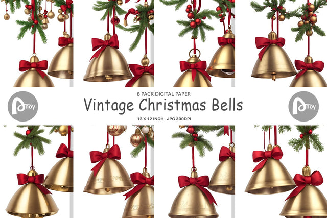 Digital Paper Vintage Christmas Bells Digital Pattern artnoy 
