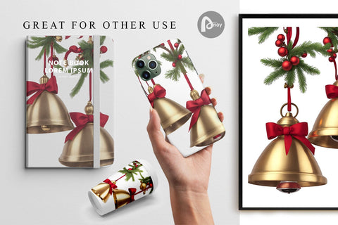 Digital Paper Vintage Christmas Bells Digital Pattern artnoy 