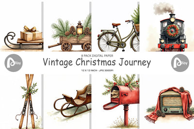 Digital Paper Vintage Christmas Journey Digital Pattern artnoy 