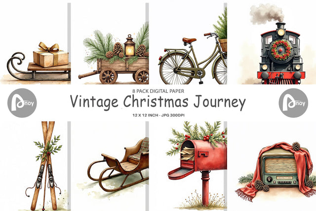 Digital Paper Vintage Christmas Journey Digital Pattern artnoy 