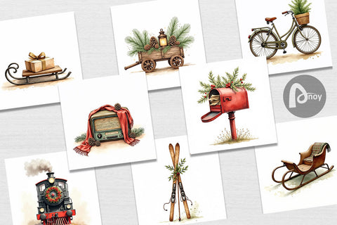 Digital Paper Vintage Christmas Journey Digital Pattern artnoy 