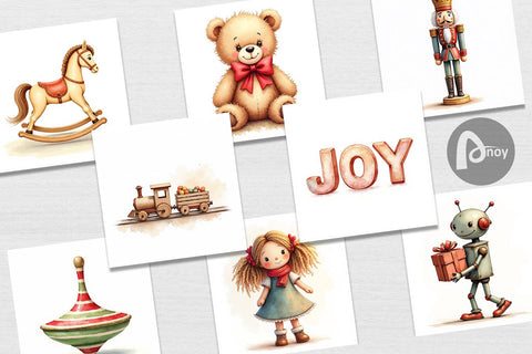 Digital Paper Vintage Christmas Toys Digital Pattern artnoy 