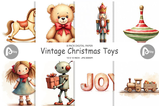 Digital Paper Vintage Christmas Toys Digital Pattern artnoy 