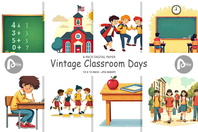 Digital Paper Vintage Classroom Digital Pattern artnoy 