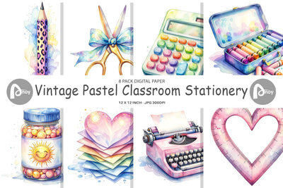Digital Paper Vintage Classroom Supplies Digital Pattern artnoy 