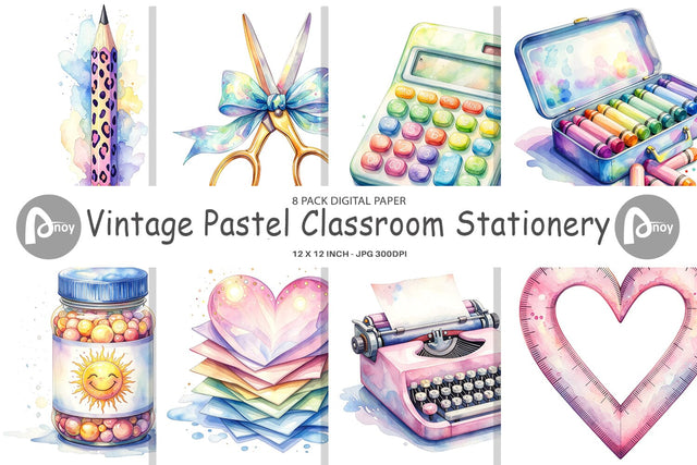 Digital Paper Vintage Classroom Supplies Digital Pattern artnoy 
