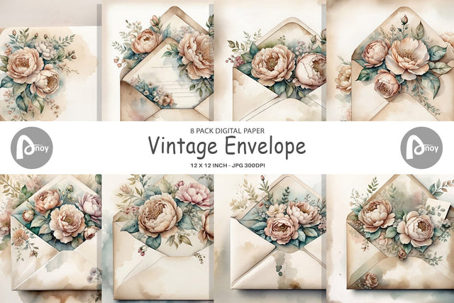 Digital Paper Vintage Envelope Digital Pattern artnoy 