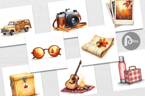 Digital Paper Vintage Fall Road Trip Digital Pattern artnoy 