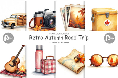 Digital Paper Vintage Fall Road Trip Digital Pattern artnoy 