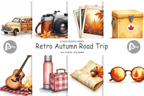 Digital Paper Vintage Fall Road Trip Digital Pattern artnoy 