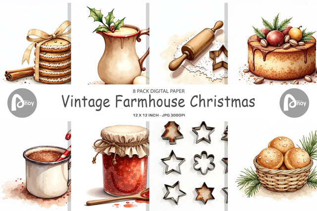 Digital Paper Vintage Farmhouse Christmas Digital Pattern artnoy 