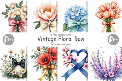 Digital Paper Vintage Floral Bow Digital Pattern artnoy 