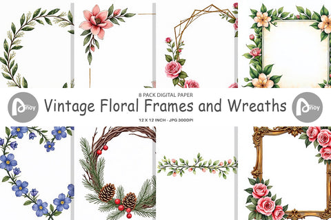 Digital Paper Vintage Floral Frames and Wreaths Digital Pattern artnoy 