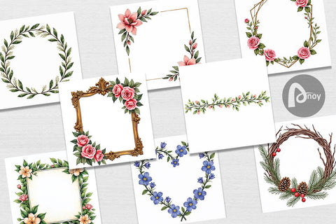 Digital Paper Vintage Floral Frames and Wreaths Digital Pattern artnoy 