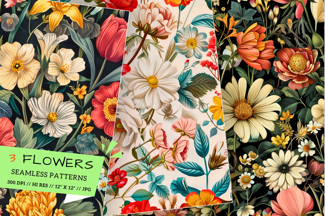 Digital Paper Vintage Floral Garden: Retro Charm, Vintage-Inspired Spring Flowers, Retro Pattern, Meticulously Crafted, Seamless Pattern Sublimation FloridPrintables 