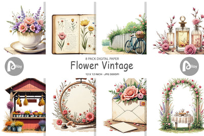 Digital Paper Vintage Flowers Digital Pattern artnoy 
