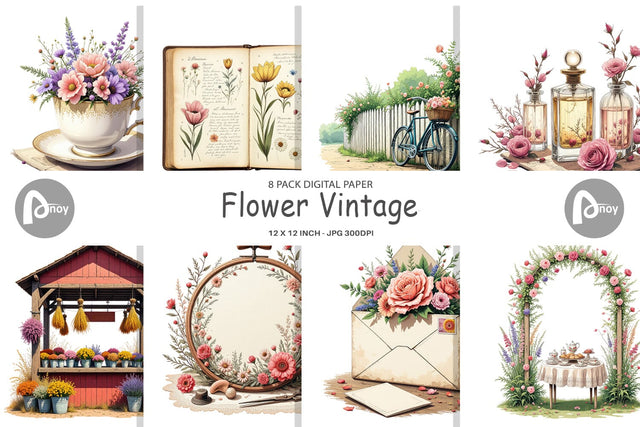 Digital Paper Vintage Flowers Digital Pattern artnoy 