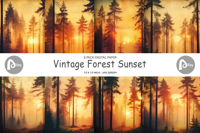 Digital Paper Vintage Forest Sunset Digital Pattern artnoy 