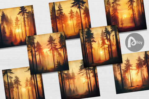 Digital Paper Vintage Forest Sunset Digital Pattern artnoy 