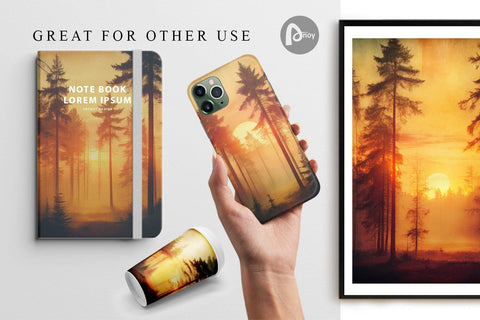 Digital Paper Vintage Forest Sunset Digital Pattern artnoy 