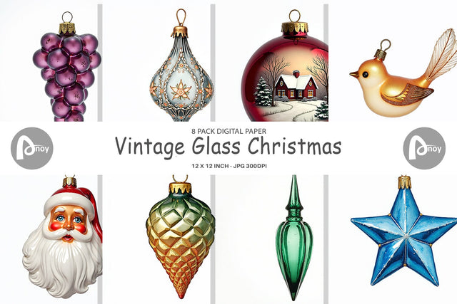 Digital Paper Vintage Glass Christmas Ornaments Watercolor Digital Pattern artnoy 