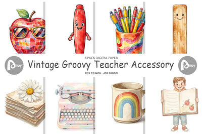 Digital Paper Vintage Groovy Teacher Accessory Digital Pattern artnoy 