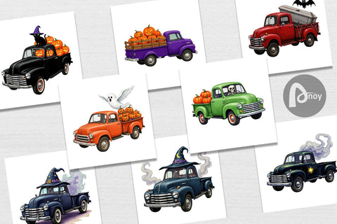 Digital Paper Vintage Halloween Truck Digital Pattern artnoy 
