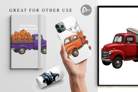 Digital Paper Vintage Halloween Truck Digital Pattern artnoy 